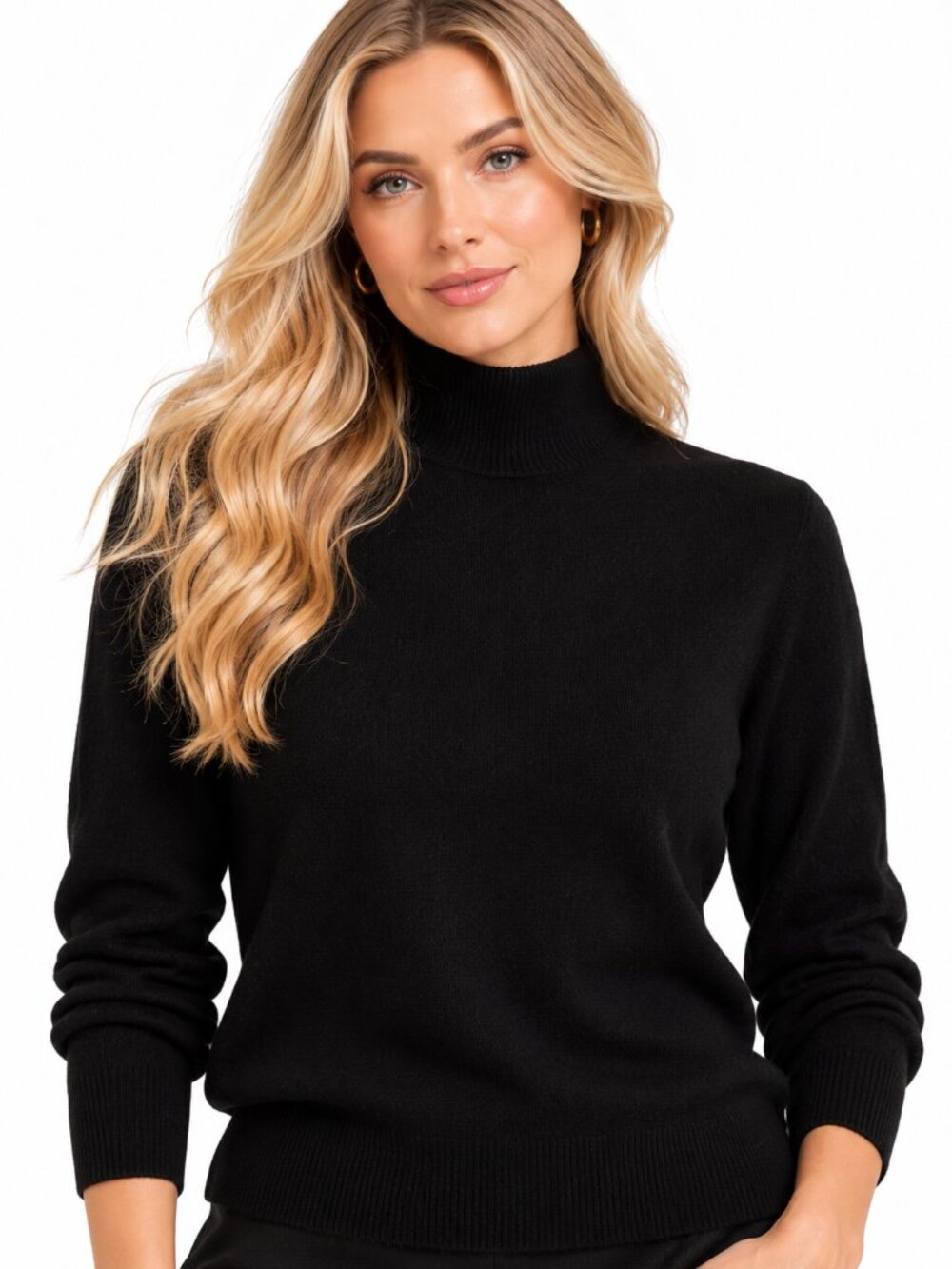 Shari's Place 100% Cashmere Mock Neck Sweater Women Black Size M Quiet Luxury